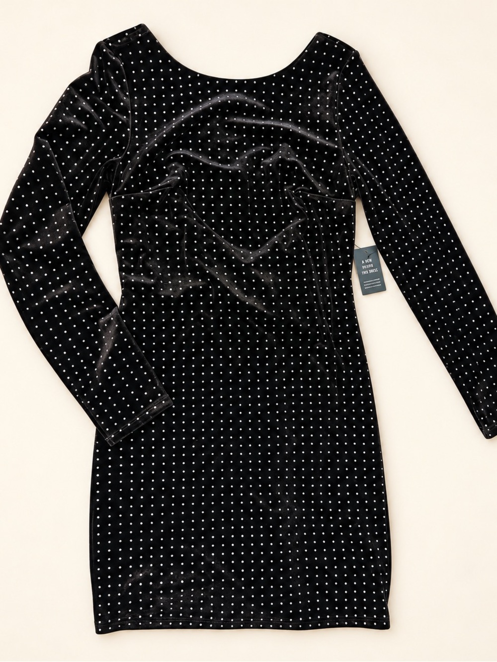 NWT Express Black Velvet Rhinestone Long Sleeve Party Mini Dress S